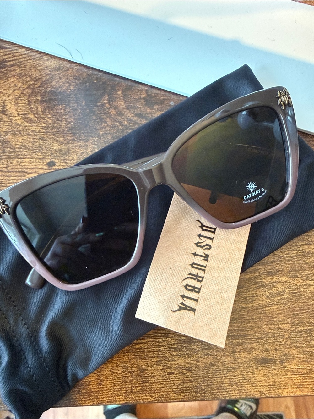 Disturbia Taupe Cat-Eye Sunglasses with Gold Accents